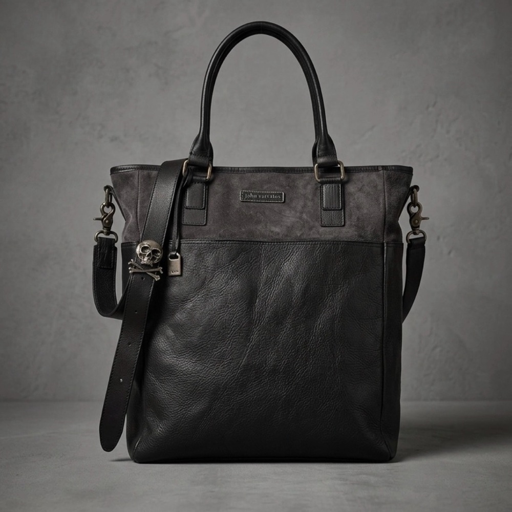 John Varvatos Collection Skull Buckle Leather Tote Bag
Skull strap buckle